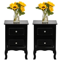 2pcs density board spray paint bedside table of 2 drawers country style white black bedroom nightstand
