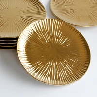european luxury gold plated ceramic ray pattern western food high grade hotel
