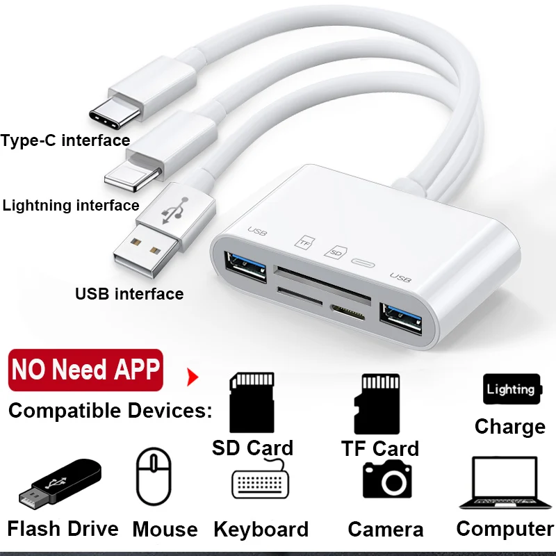 5 в 1 Многофункциональный Micro SD кард ридер флэш накопитель камера для Type C Lightning USB