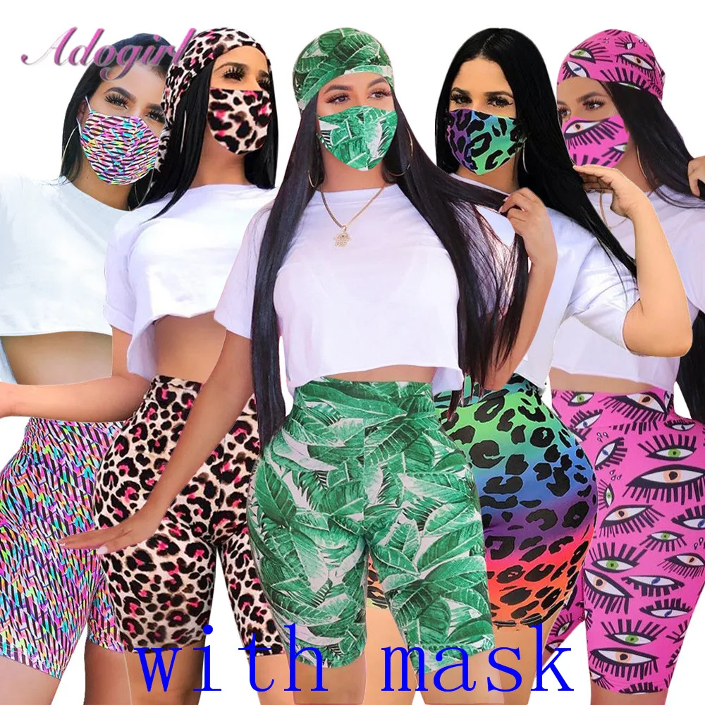 Женский спортивный костюм с маской однотонные Короткие топы футболка шорты для