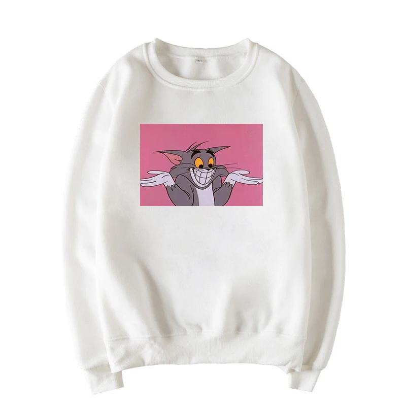 Tom Cat мышь Джерри зима Повседневный мультфильм женский свободный длинный рукав женский большой размер o-образным вырезом Harajuku Винтаж Забавный Ins Толстовка
