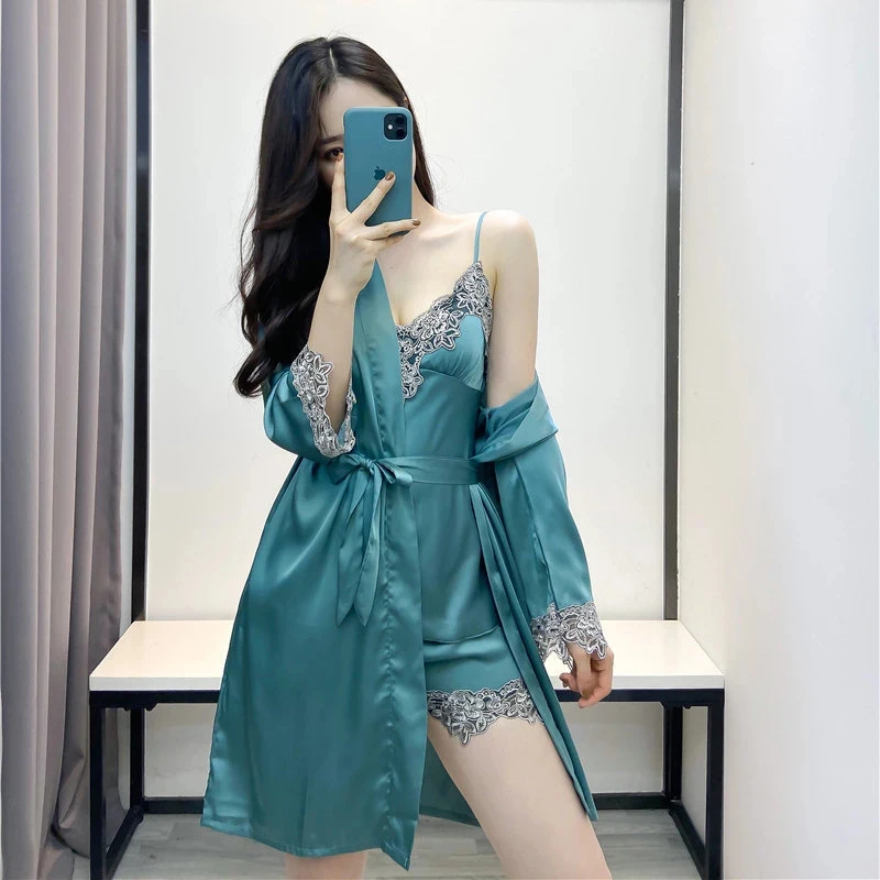 Pajama Sets Silks Satins Sleepwear Sexy Nightwear Pure color lace Pijama Mujer Pajamas For Women sleepwear Lounge Wear Pyjamas | Женская