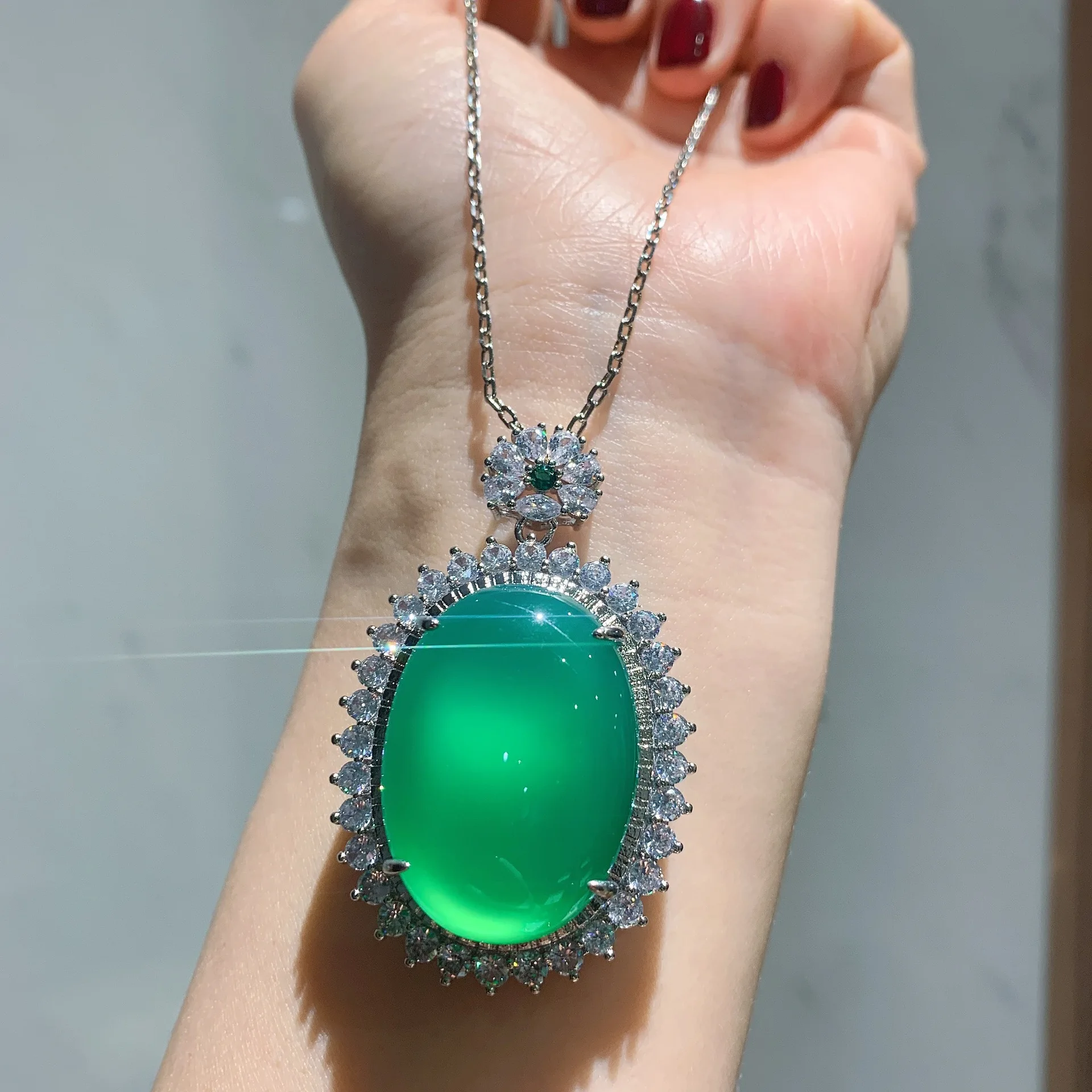 

Luxury 925 Sterling Silver Pendant Necklace Emerald Tourmaline Gemstone Chain Necklace For Women Wedding Accessories
