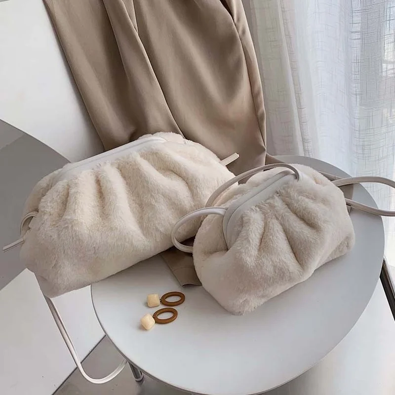 

Xiuya Luxury Crossbody Bags For Women 2021 Winter Solid Color Soft Cloud Fur Bag New Handbags Ladies Clutch Purse Cosmetic Pouch