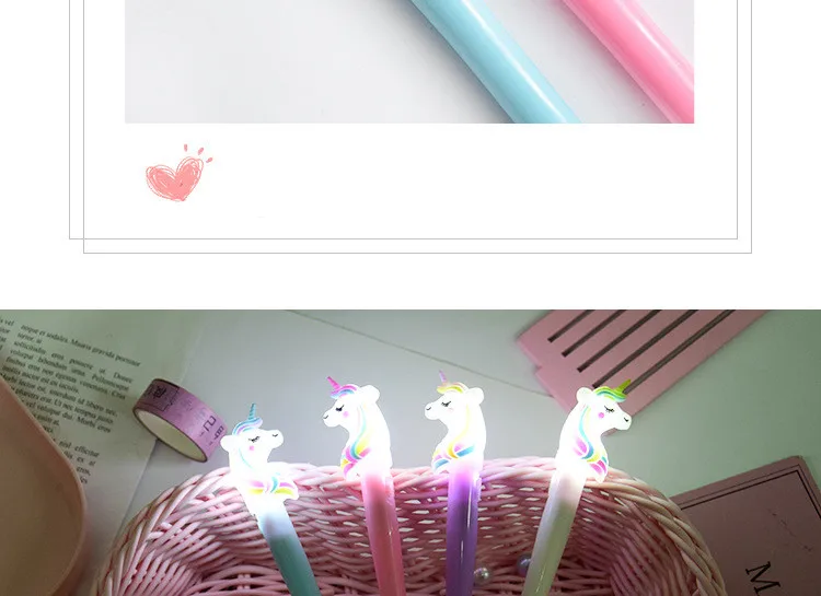 1 шт Licorne свет единорога черные чернила гелевая ручка животное ручка для письма шариковые ручки детский подарок школьные офисные ученики канцелярские принадлежности