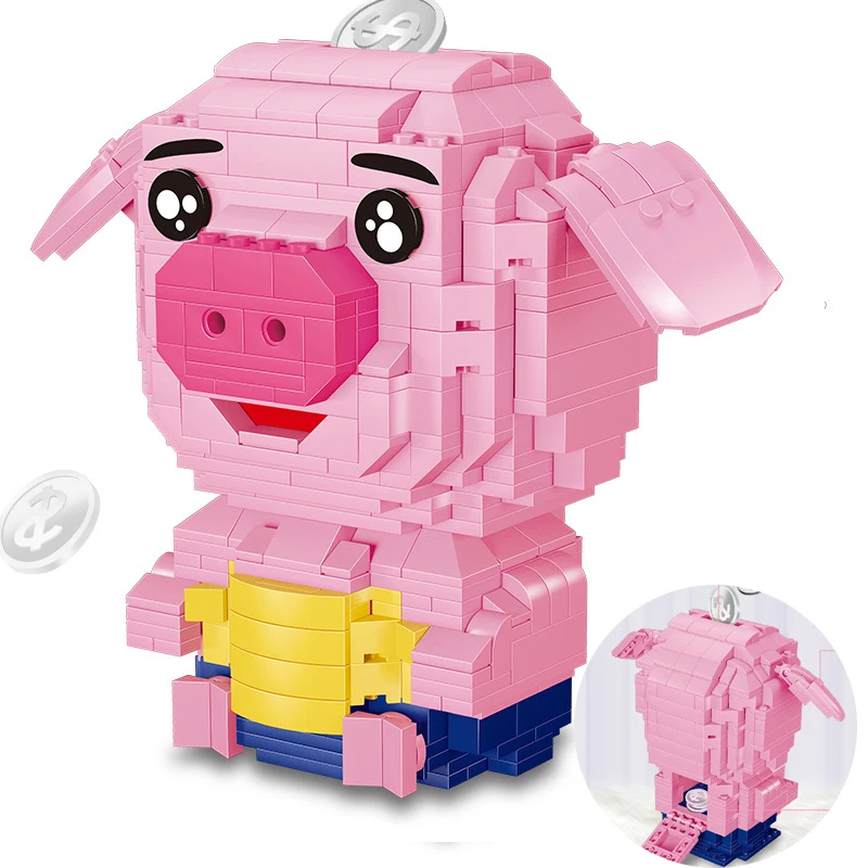Совместимые с животными Розовые модели MOC свинка деньги экономия монет горшок