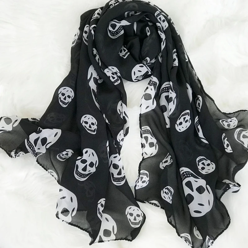 

Chiffon Printed Scarf Skull Pattern 2020 Women Street Style Halloween Decoration All-match High Quality Accessories Shawls