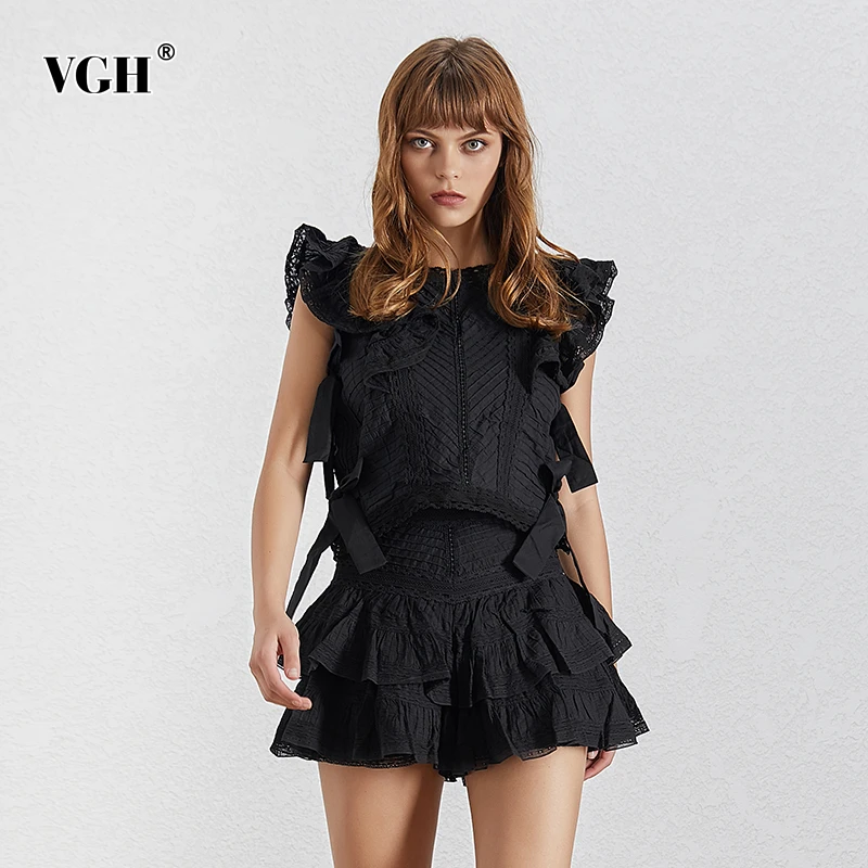 Женский Кружевной Костюм VGH лоскутный комплект из двух предметов блузка с