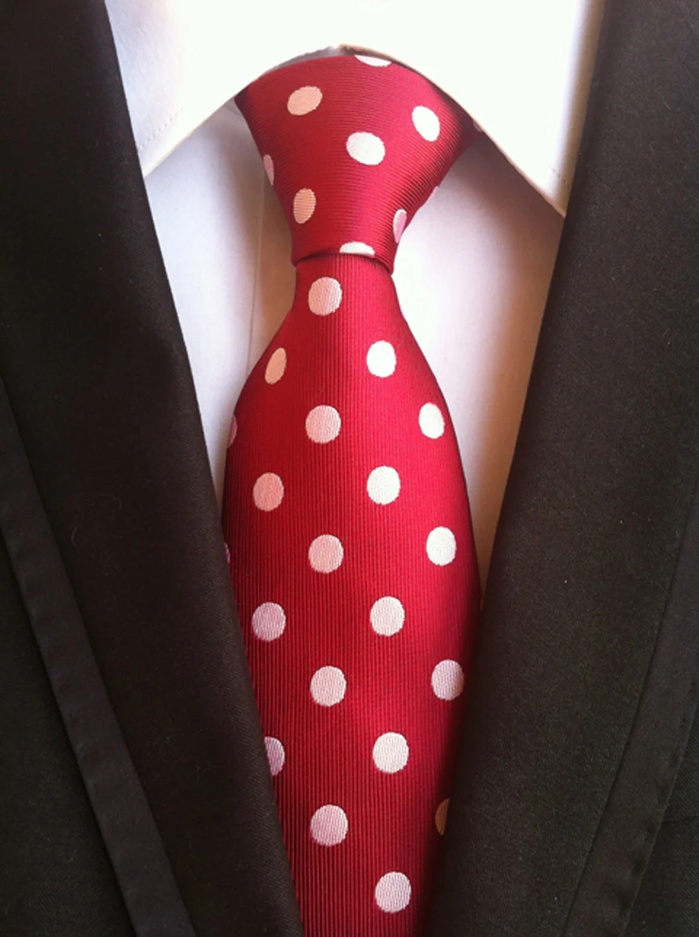 

New Design Fashion Men Polka Dots Ties Red with White Spots Necktie