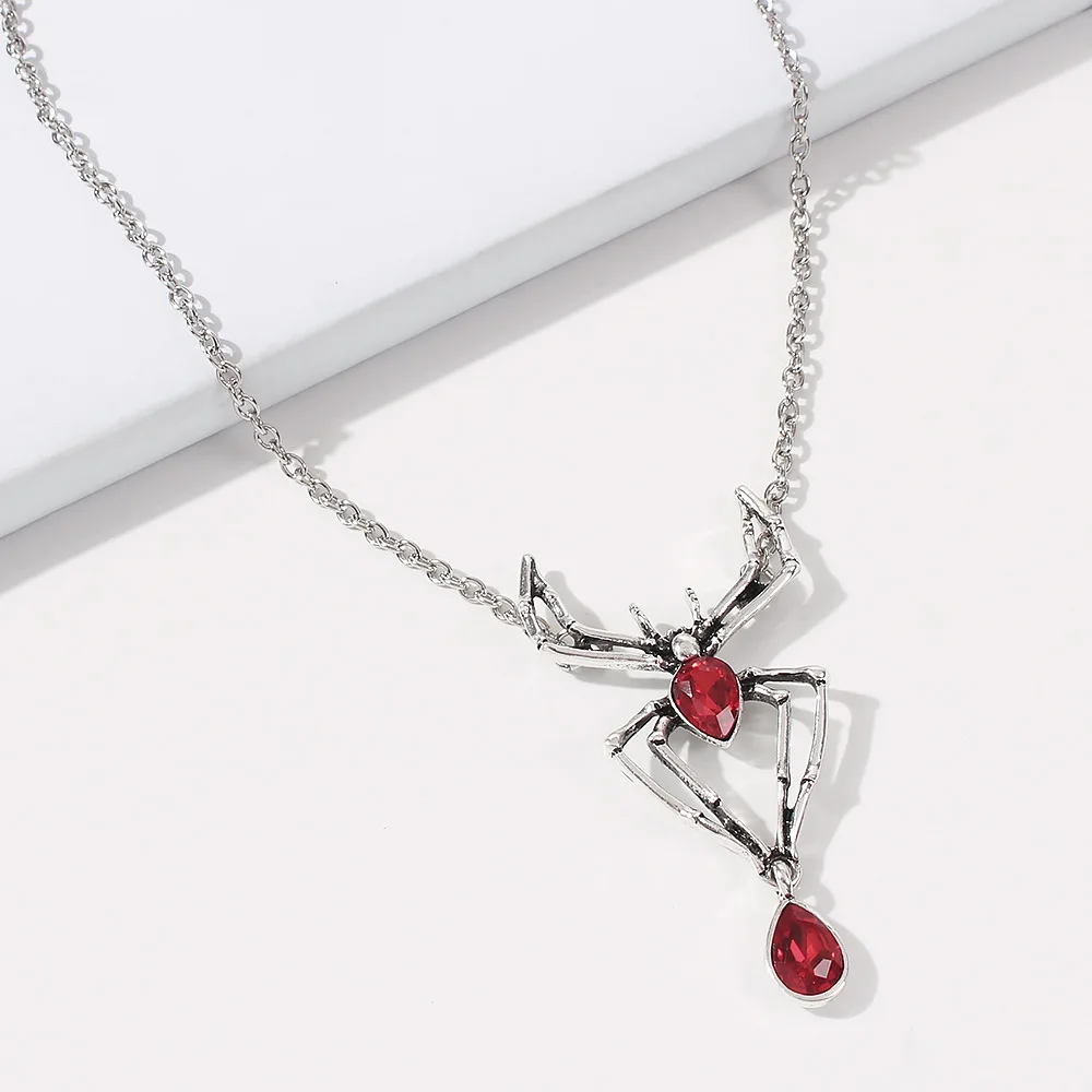 

Creative new Product Female Ruby Spider Pendant Diamond Necklace Halloween Party Accessories Aesthetic Jewelry N7763
