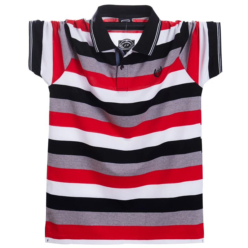 Мужская Повседневная рубашка поло размера плюс дышащая хлопковая в полоску с