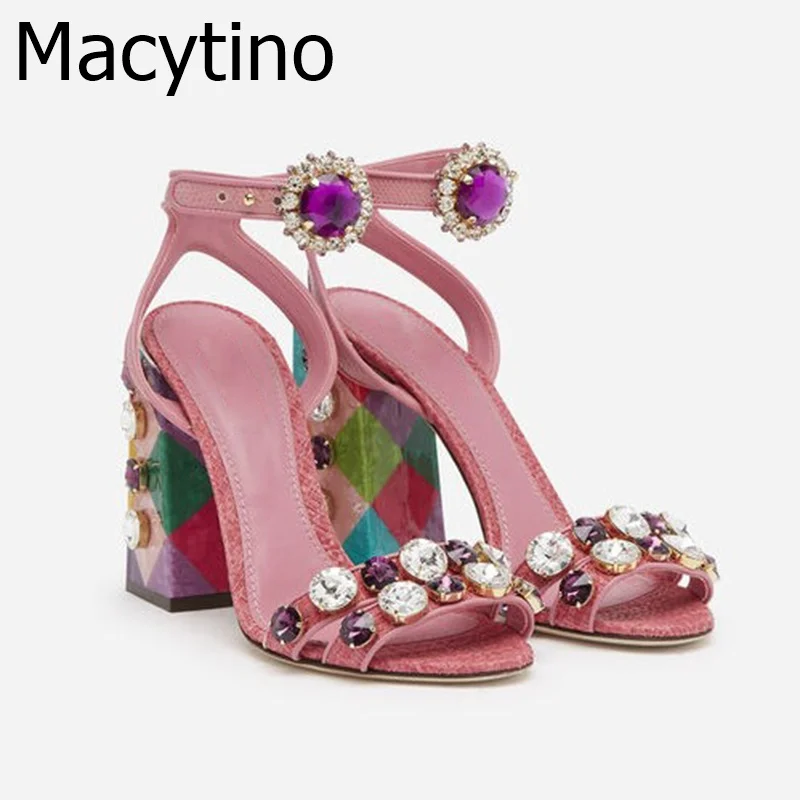 Сандалии женские ручной работы роскошные босоножки на высоком квадратном