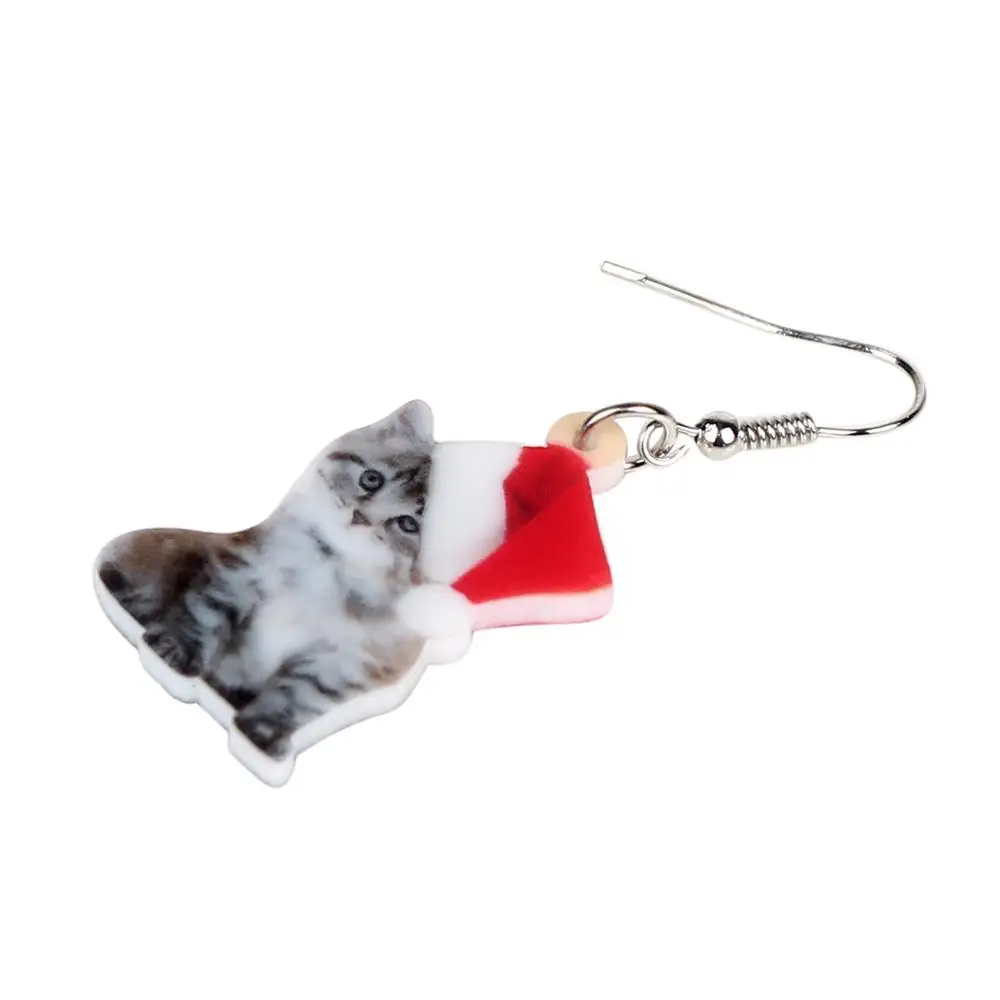 Bonsny акриловые рождественские милые серьги подвески в форме капли с изображением