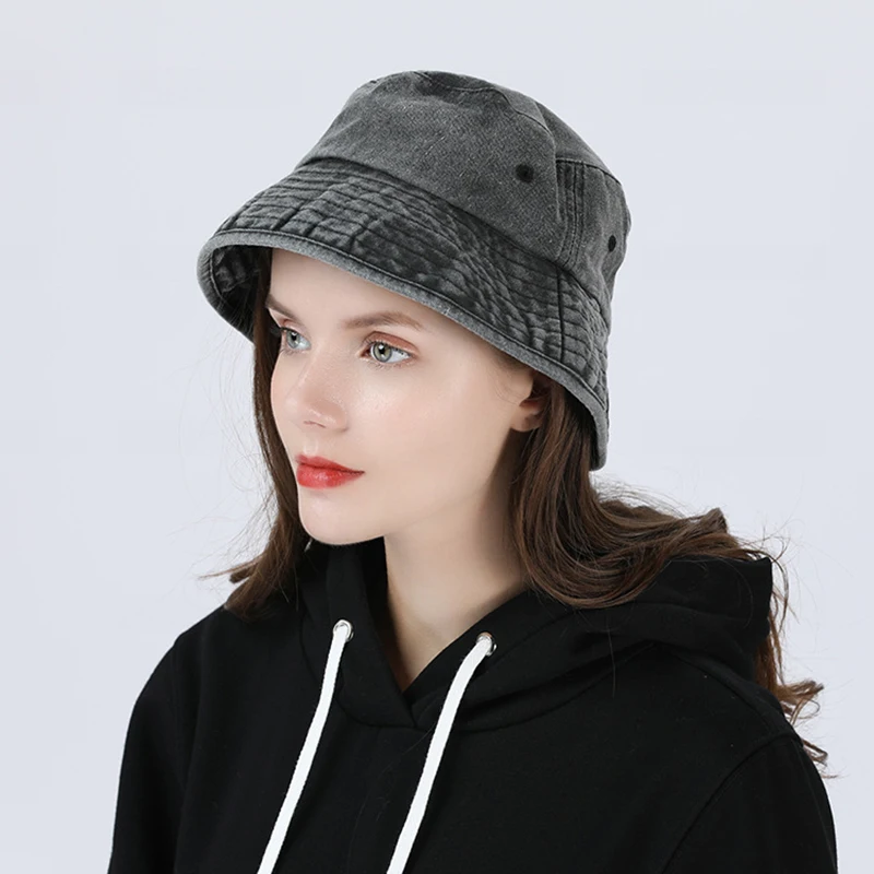 

Retro Denim Washed Bucket Hat Cotton Foldable Fisherman Cap Men Outdoor Sunscreen Hat Women Fashion Beach Cap Green