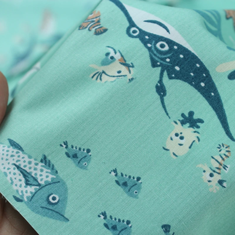 

100% Cotton Fabric for Dress Cartoon Underwater Park Print Patterns DIY Clothes Handmade Patchwork Sewing Curtain Table Sofa
