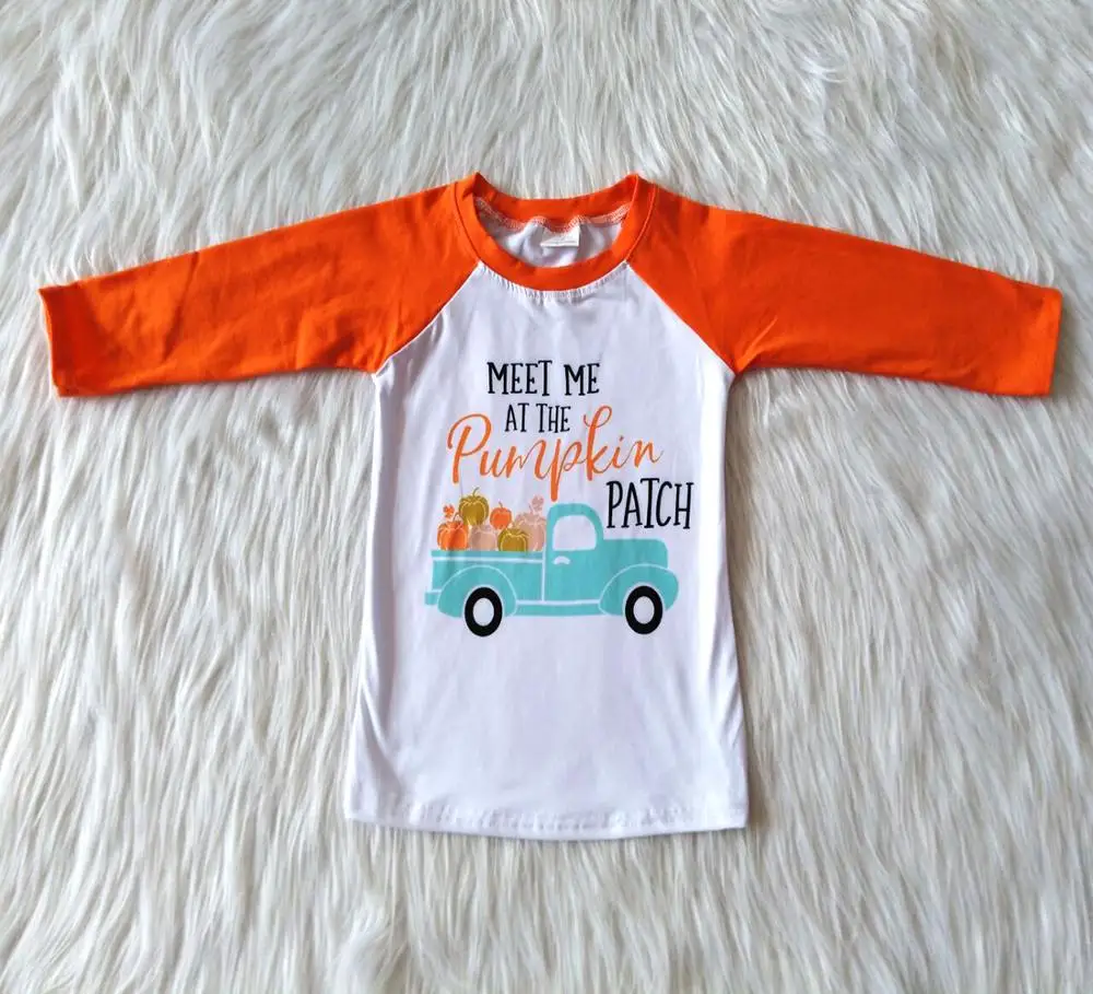 Коллекция 2019 года футболка с нашивкой meet me at the pumpkin Осенняя детская одежда