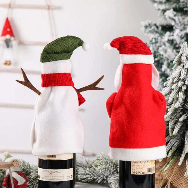 

Christmas Champagne Red Wine Bottle Topper Cover Handmade Santa Claus Snowman Decoration Holiday Gift