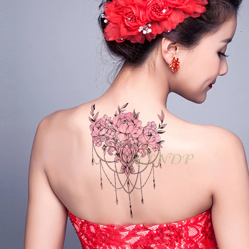

Waterproof Temporary Tattoo Sticker pink flower diamond necklace leaf fake tatto flash tatoo art tattoos for girl women men