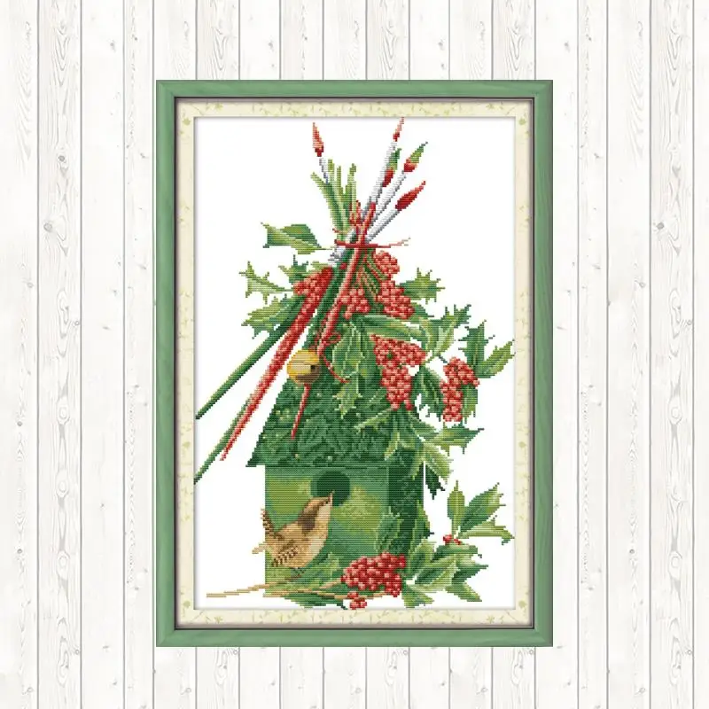 Рождественский Птичий дом 14ct 11ct печатные холсты стежков вышивка DIY ручной работы