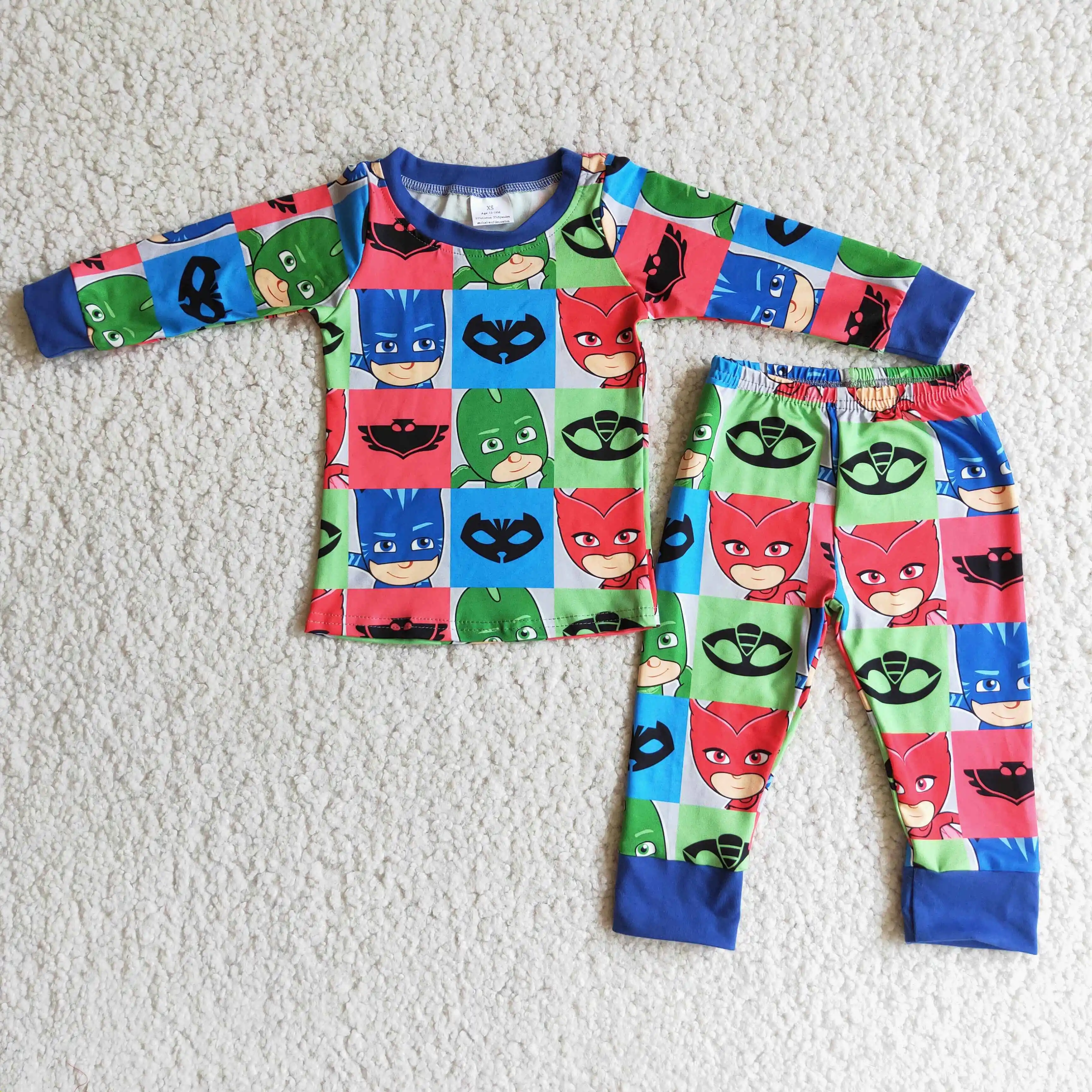 

Kids pajamas children sleepwear boy's cartoons blue long sleeves stripe matching wholesale boutique childrens pajamas