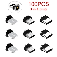 100PCS Magnetic Tips For iPhone 12 Samsung Mobile Phone Replacement Parts 3 IN 1 Plug Micro Converter Cable Adapter Type C USB C
