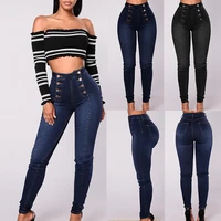 new style womens jeans double breasted slim stretch trousers high waisted double breasted chaps pencil pants