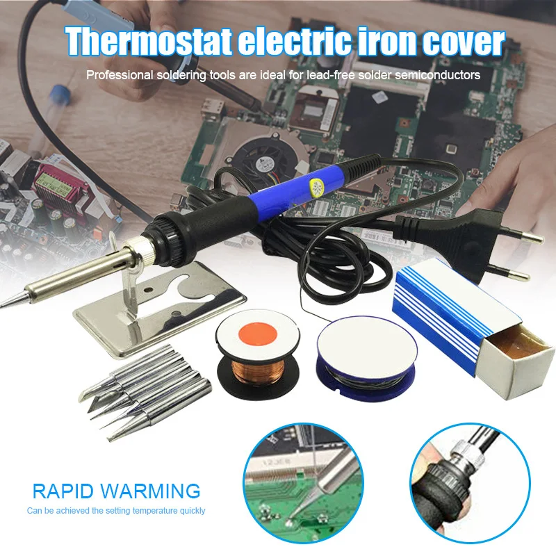 

60W 220V 110V Electric Soldering Iron Set Tool Kit Solder Wire Tips Stand MJJ88