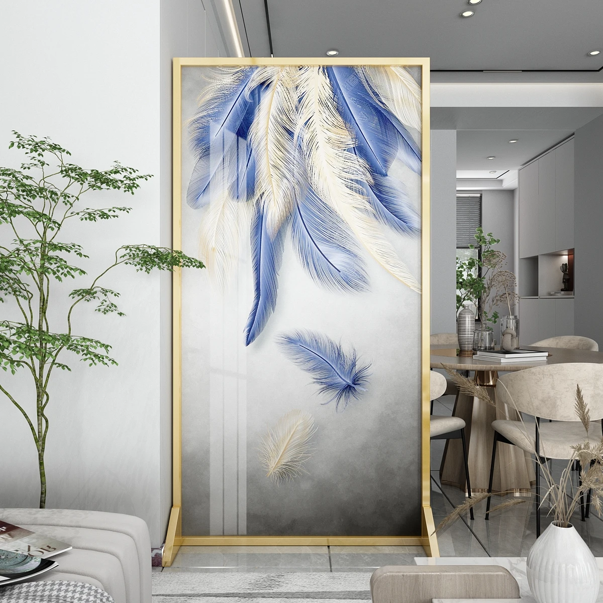 

Современная простая перегородка для крыльца, металлический экран для гостиницы, гостиной, спальни, светлый роскошный художественный экран с перьями