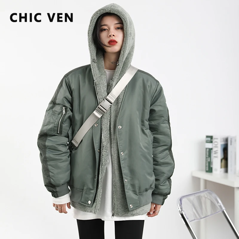 

Женская куртка CHICVEN, плотная теплая женская уличная одежда с капюшоном, повседневная хлопковая одежда, женские пальто, женская верхняя одеж...