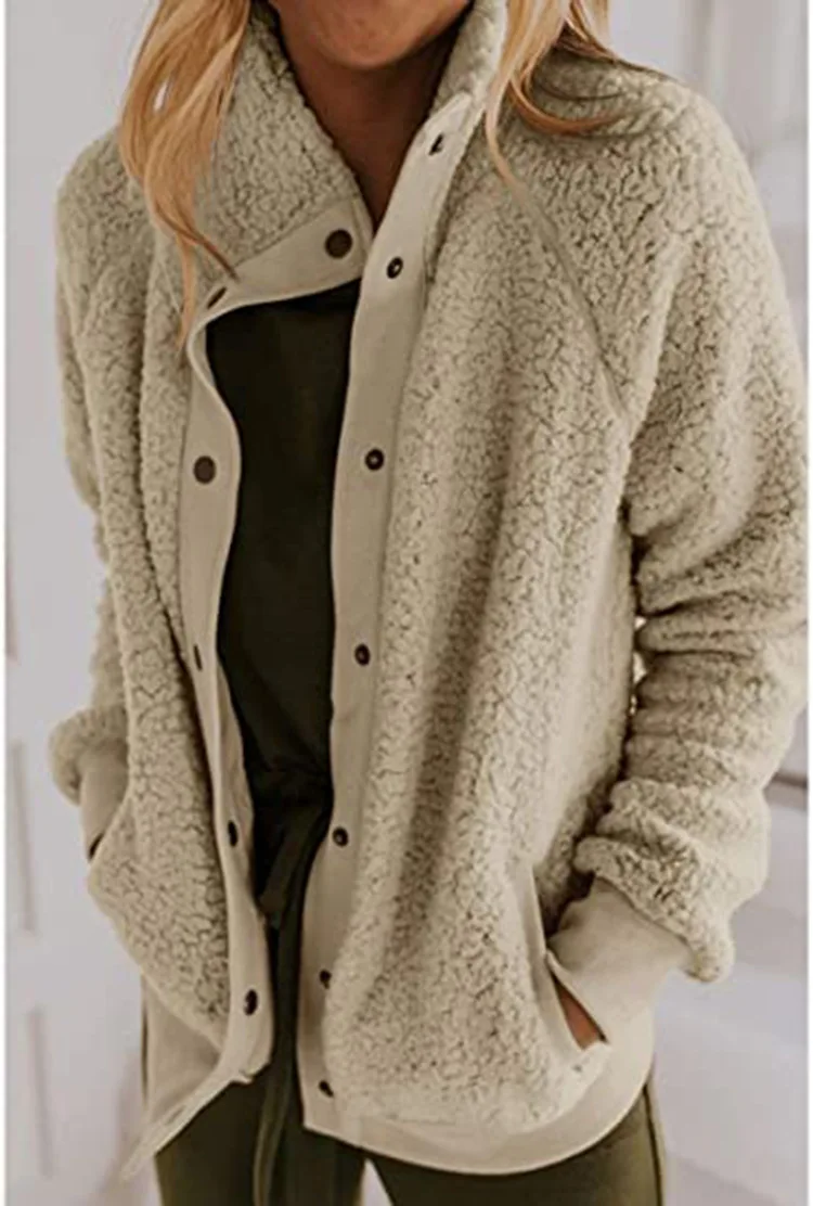 2021 Plush Coat Thick Fluffy Pocket Cardigan Woman Jacket Women's Solid Single-breasted Lamb Fur Coat Casual Loose Furry Jacket