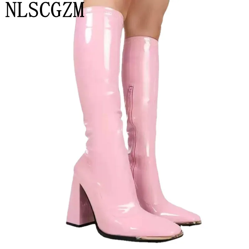 

High Heels Ladies Shoes Knee High Boots Female Women Shoes Talons Hauts Patent Leather Boots Woman Pumps Long Boots Women Сапоги