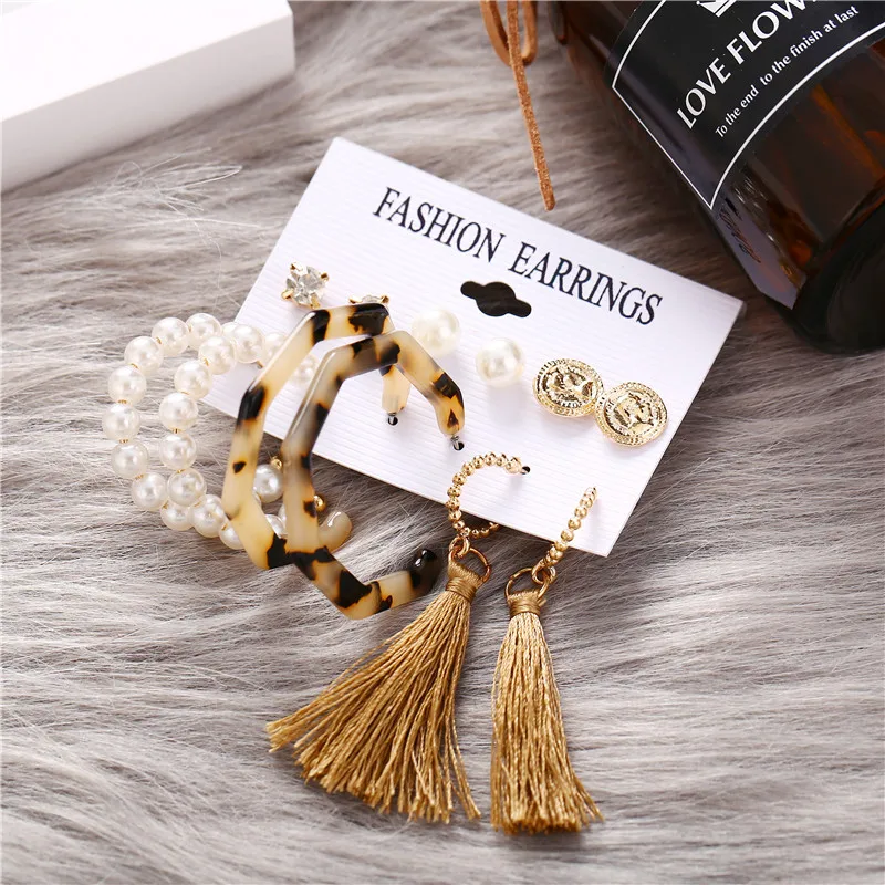 Модные Разноцветные геометрические серьги гвоздики в стиле бохо Леопардовый