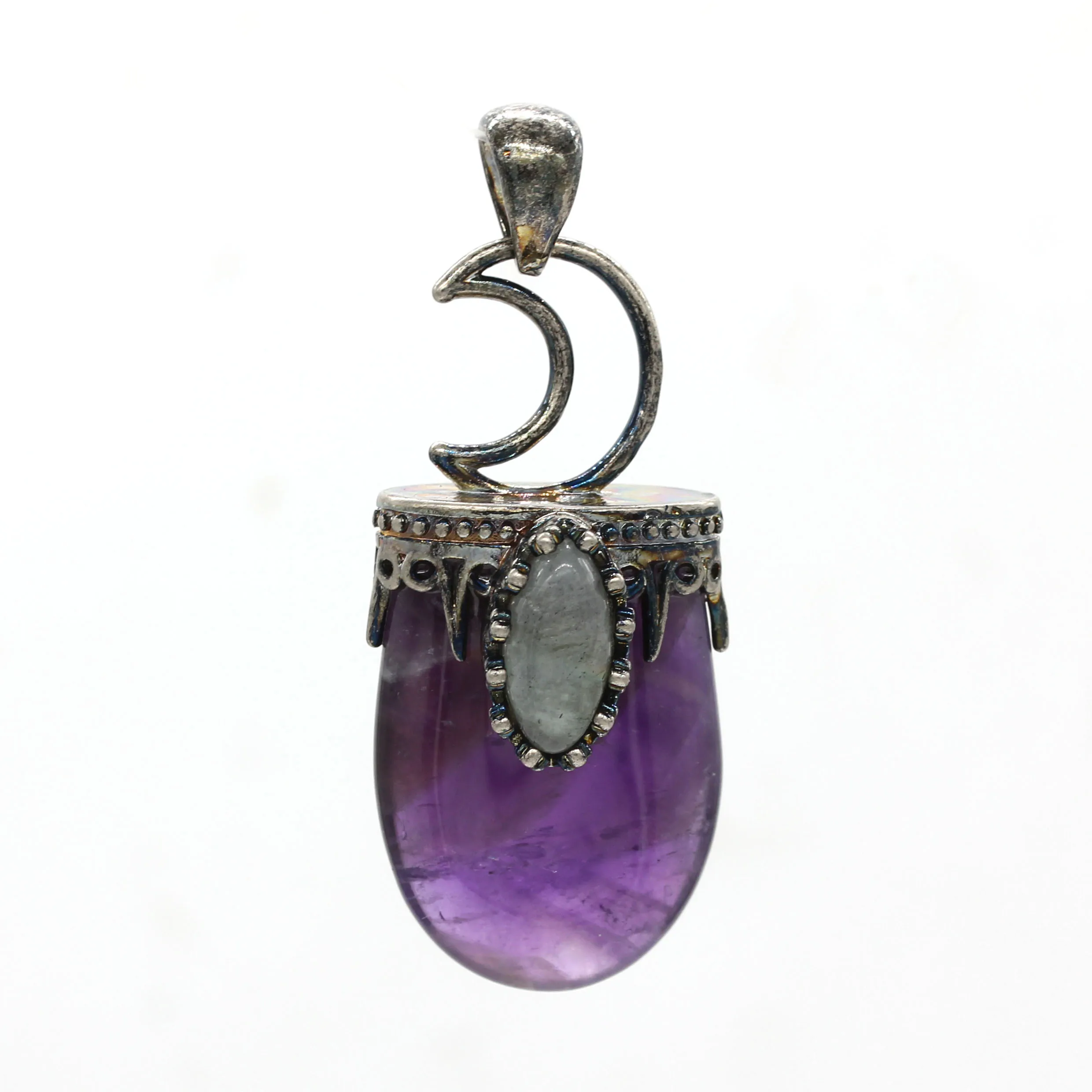 Amethysts Крафт-бусины, винтажный посеребренный кулон в форме Луны маркизы из Лабрадорита, Овальный Лазурит, ювелирные изделия - Окраска металла: Amethysts