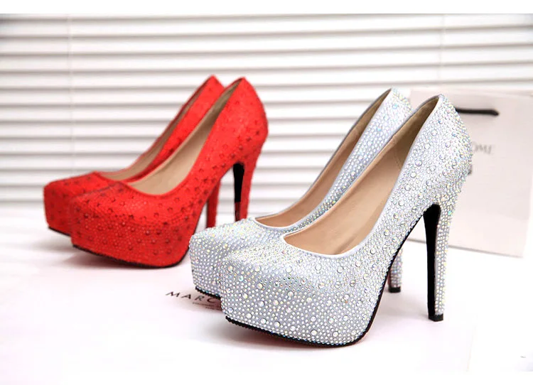 

Crystal Pumps Women Shoes Platform High Heels Wedding Shoes Bride Red Silver Platform High Heels Ladies Shoes Woman Sandals 2020
