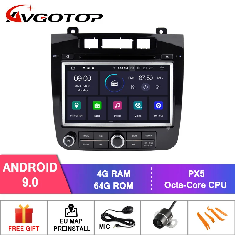 AVGOTOP Android 9 0 4 Гб + 64 ГБ Автомобильный dvd плеер для VW TOUAREG 2012 2015 ips HD экран