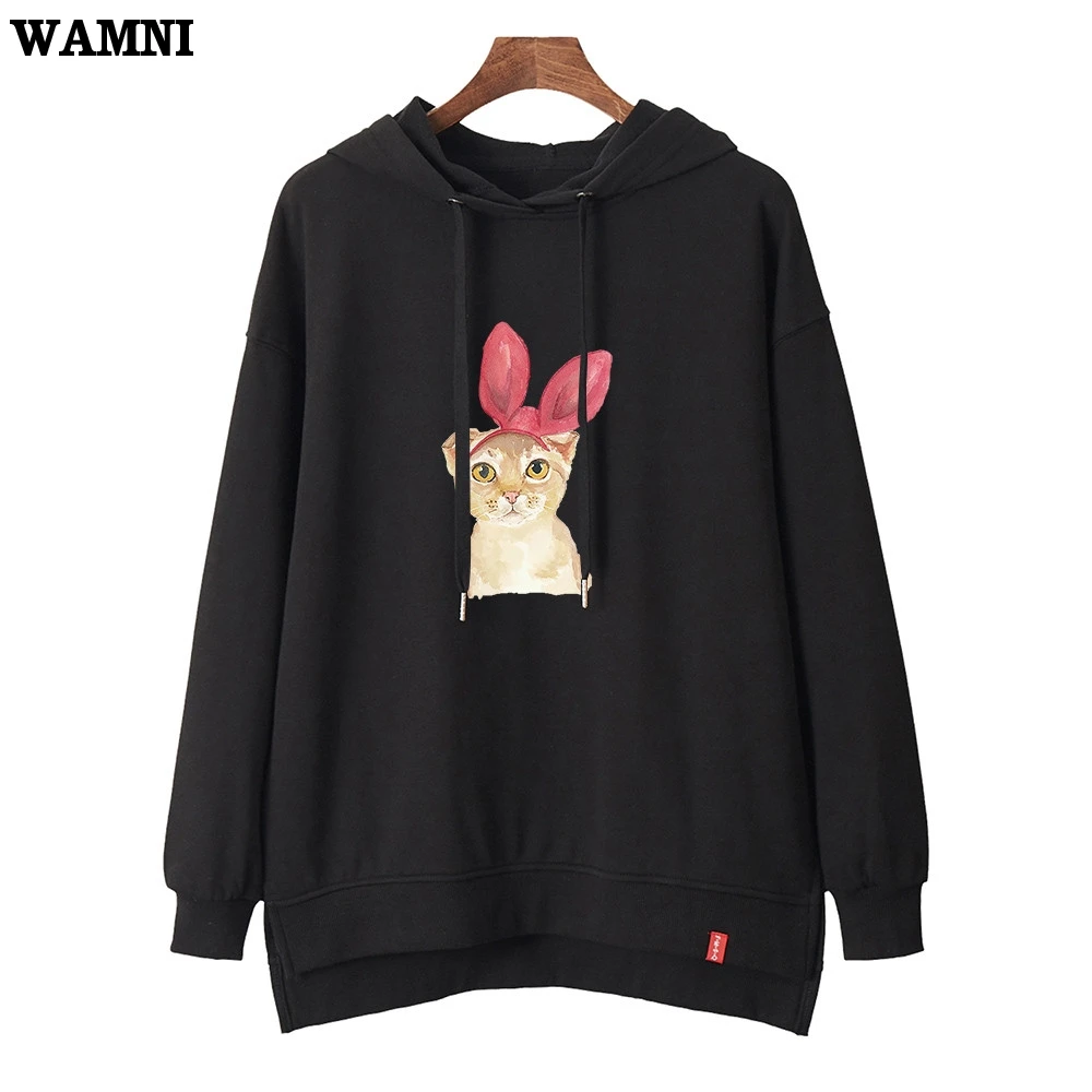 Женские толстовки с капюшоном WAMNI Kawaii модные пуловеры длинными рукавами и