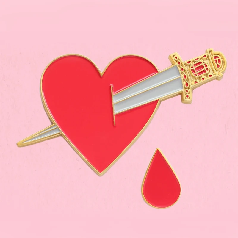 

2Pcs/set Bleeding Heart Dagger Sword Enamel Brooch Pin Backpack Hat Bag Lapel Pins Badge Women Men's Fashion Jewelry Accessories