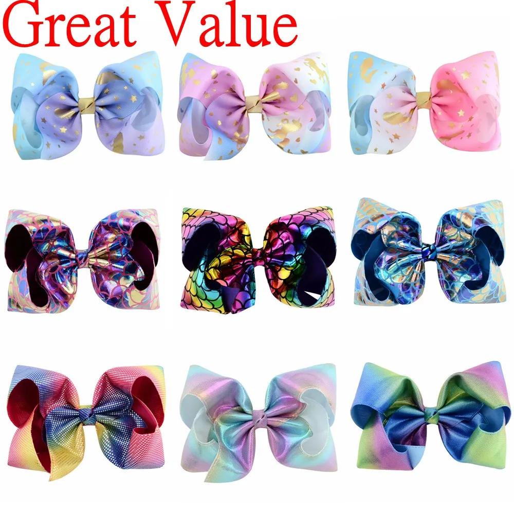 

Great Value 3Pcs/Lot Clearance Activity 8Inches JOJO Siwa JOJO Bows Printed Unicorn Hair Bow With Clip Hairgrip Hair Accessories
