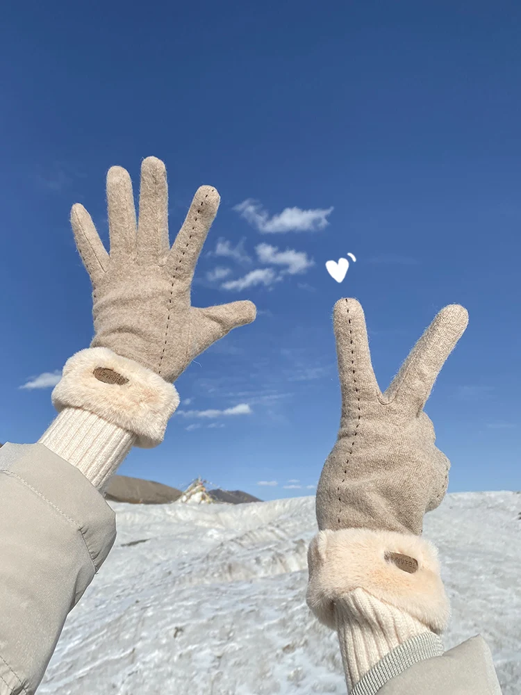 

GY Winter Women's Cute Riding Warm-Keeping and Cold-Proof Fleece-Lined Thickened Windproof Cycling Cashmere Gloves