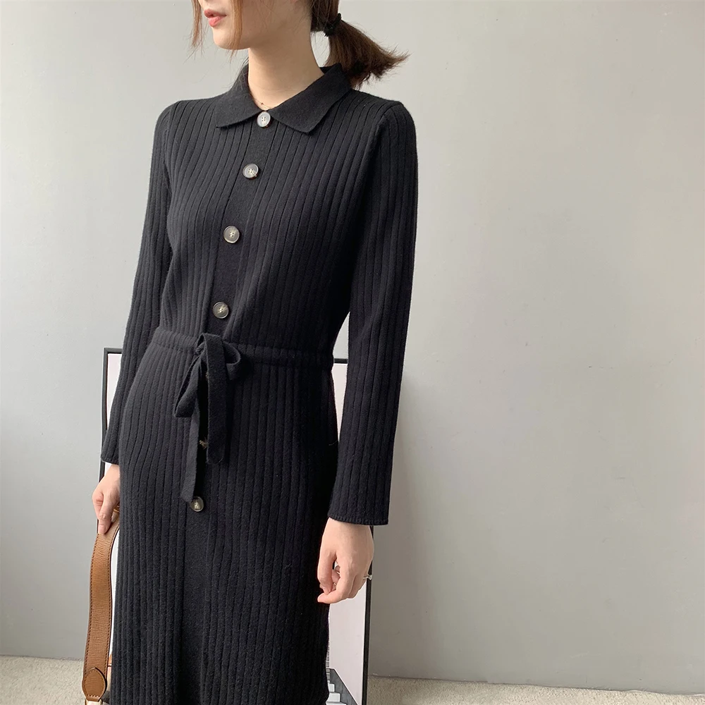 Женский трикотажный свитер с отложным воротником Длинный пуловер длинным