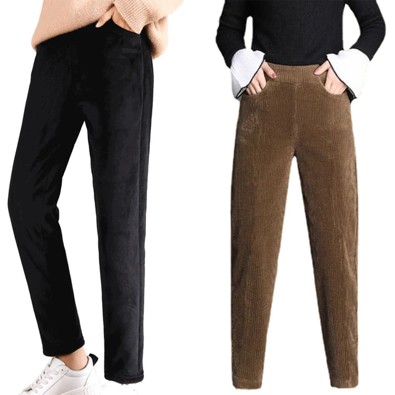 

Плюшевые плотные повседневные брюки женские вельветовые Теплые брюки осень-зима 2021 шаровары с высокой талией женские брюки