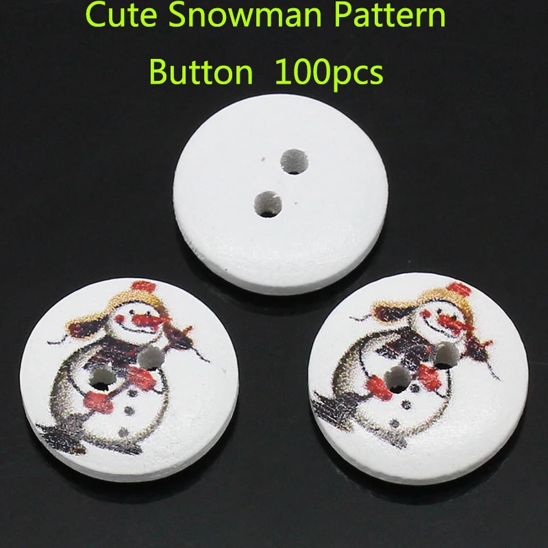 100 шт рождественские Снеговики печать деревянные круглые кнопки для шитья