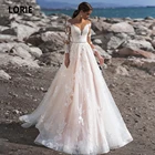 LORIE 2020 Розовые Свадебные платья с длинным рукавом Кружевное женское платье из тюля принцессы свадебное платье со шлейфом