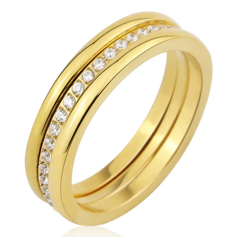 

New Three Separate Ring Middle Frosted Or 20 Small Zircon Woman Ring Stainless Steel Gold Color Ring Hot Sale Jewelry wholesale