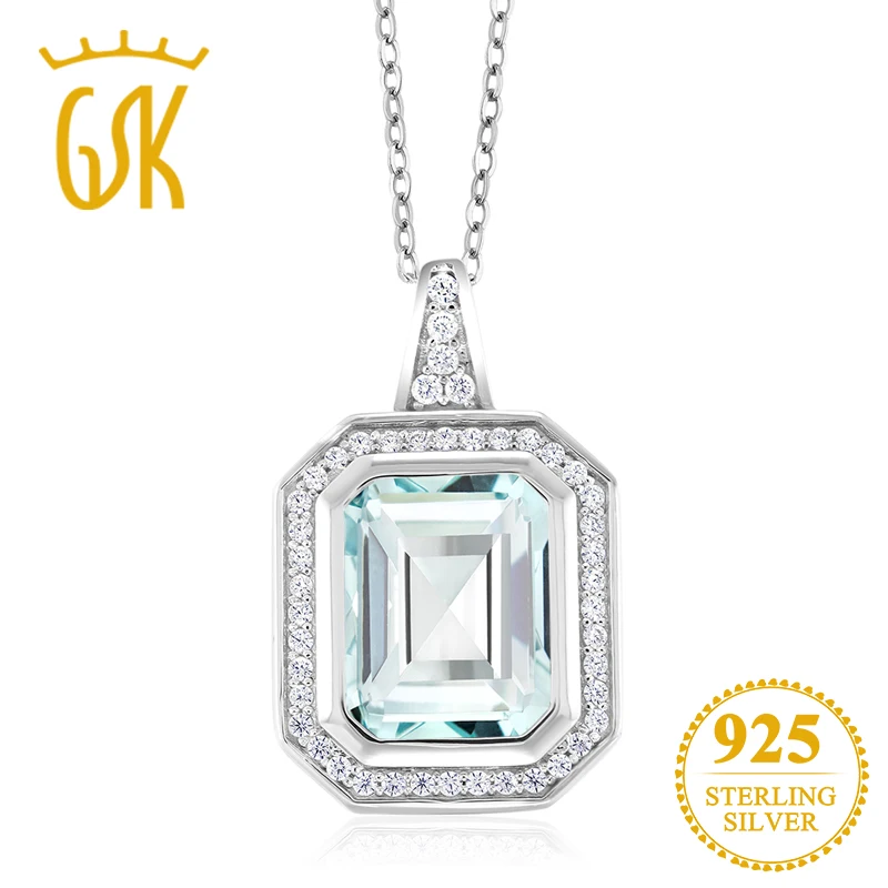 GemStoneKing, хорошее ювелирное изделие, 4,64 карат, восьмиугольник, небесно-голубой цвет, имитация аквамарина, 925 пробы, серебро, винтажное ожерелье с подвеской для женщин