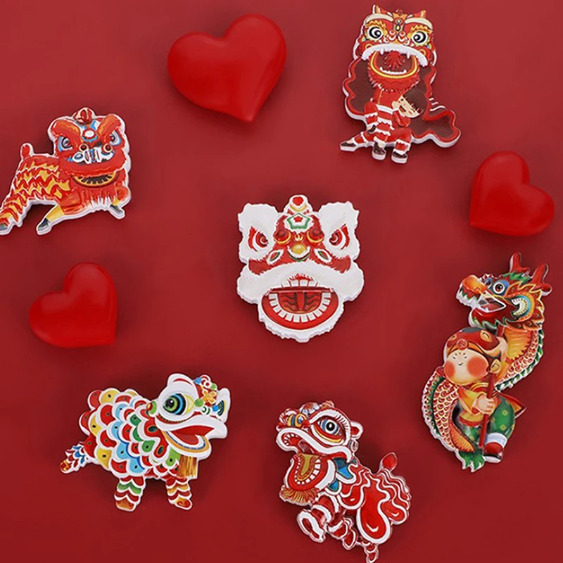 

Магнит для холодильника, мультяшный китайский новогодний фестиваль, танцующий дракон, танец, Лев, магнит на холодильник, традиционный празд...