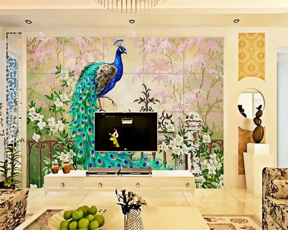 Diantu Custom large wallpaper Peacock European oil painting modern home decoration for walls 3 d papel de parede | Обустройство дома