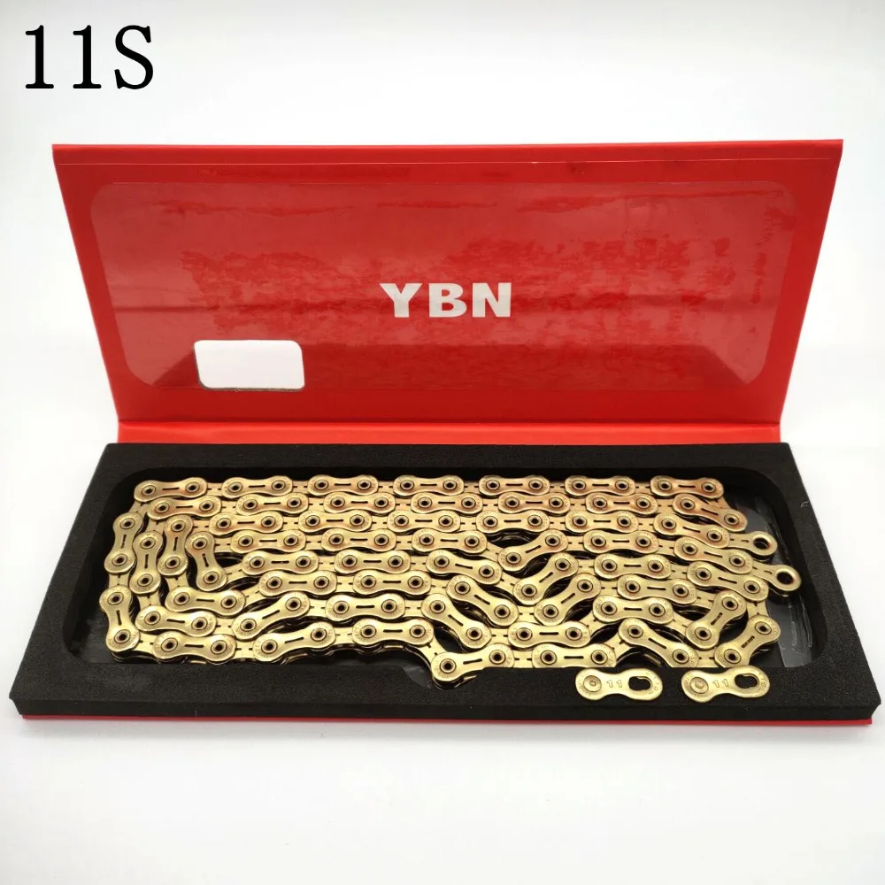 YBN Новые велосипедные цепи сверхлегкие черные/золотые полые 10/11 скоростные цепи MTB цепь для дорожного велосипеда для Sram Campagnolo sylen