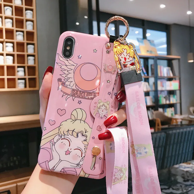 P30pro Сейлор Мун ремешок чехол мягкий чехол для мобильного телефона для huawei P30/P20 pro mate20 pro/3/4/5 V20 симпатичный держатель в виде ракушки+ платье на бретелях