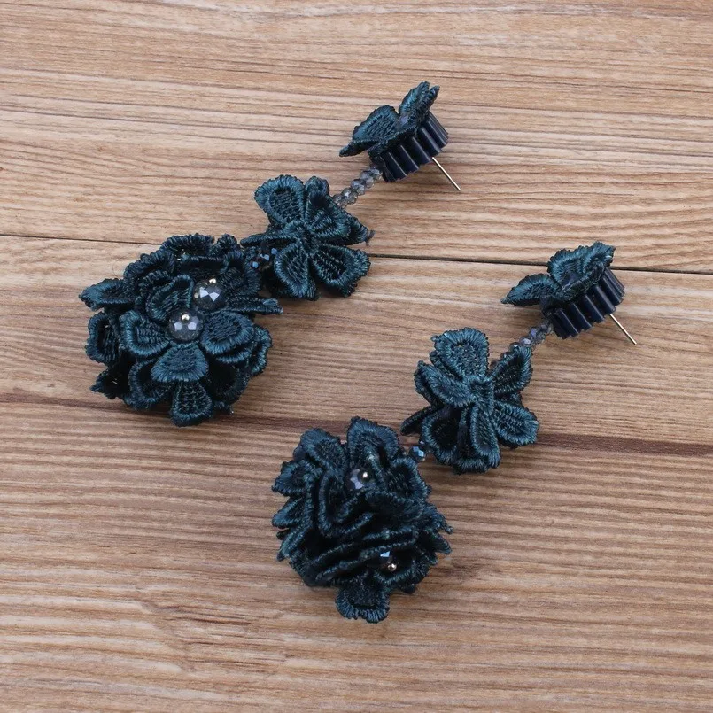 Длинные висячие серьги подвески с кристаллами и бусинами в форме цветка для